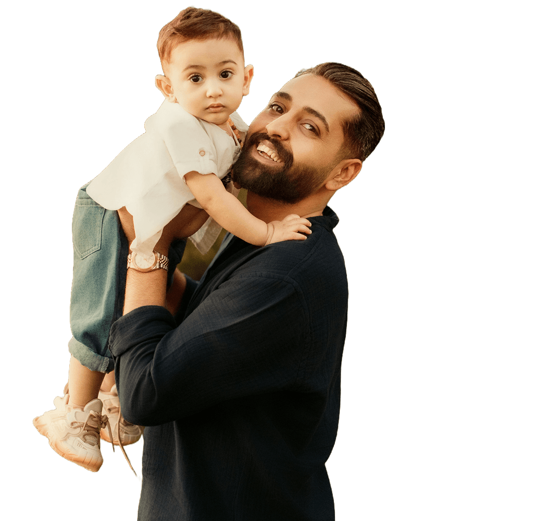 Father and child smiling together